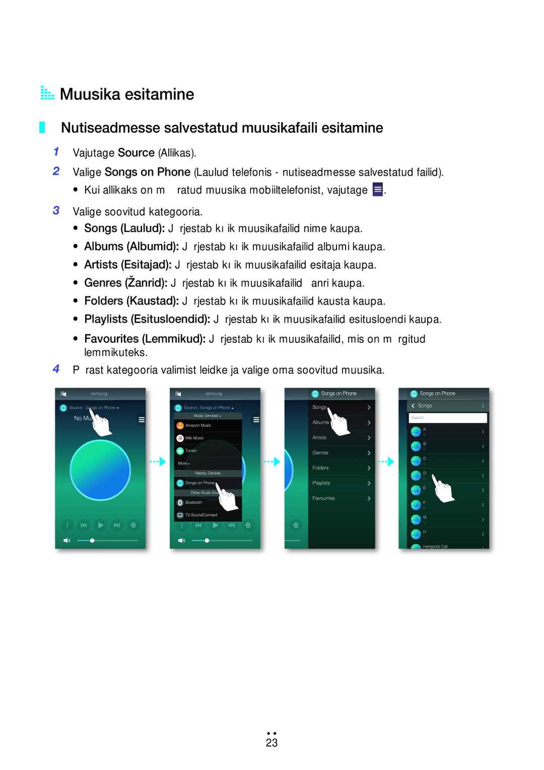 Samsung WAM7501/EN, WAM7500/EN manual Muusika esitamine, Nutiseadmesse salvestatud muusikafaili esitamine 