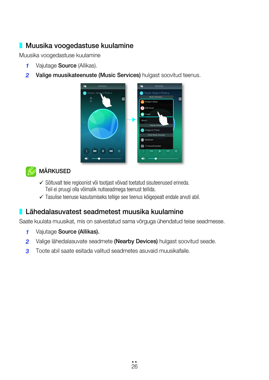 Samsung WAM7500/EN, WAM7501/EN manual Muusika voogedastuse kuulamine, Lähedalasuvatest seadmetest muusika kuulamine 