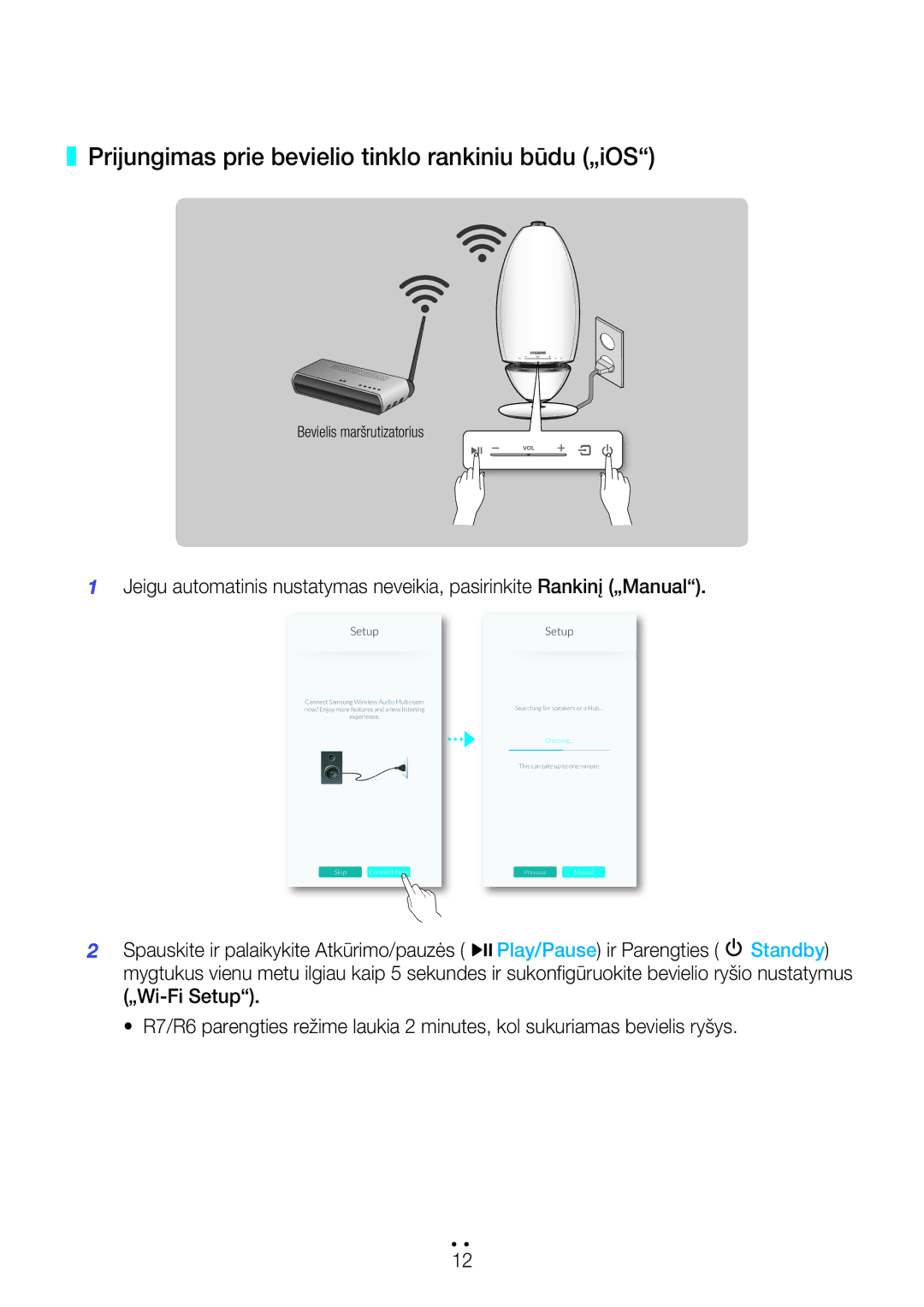 Samsung WAM7500/EN, WAM7501/EN manual Prijungimas prie bevielio tinklo rankiniu būdu „iOS 