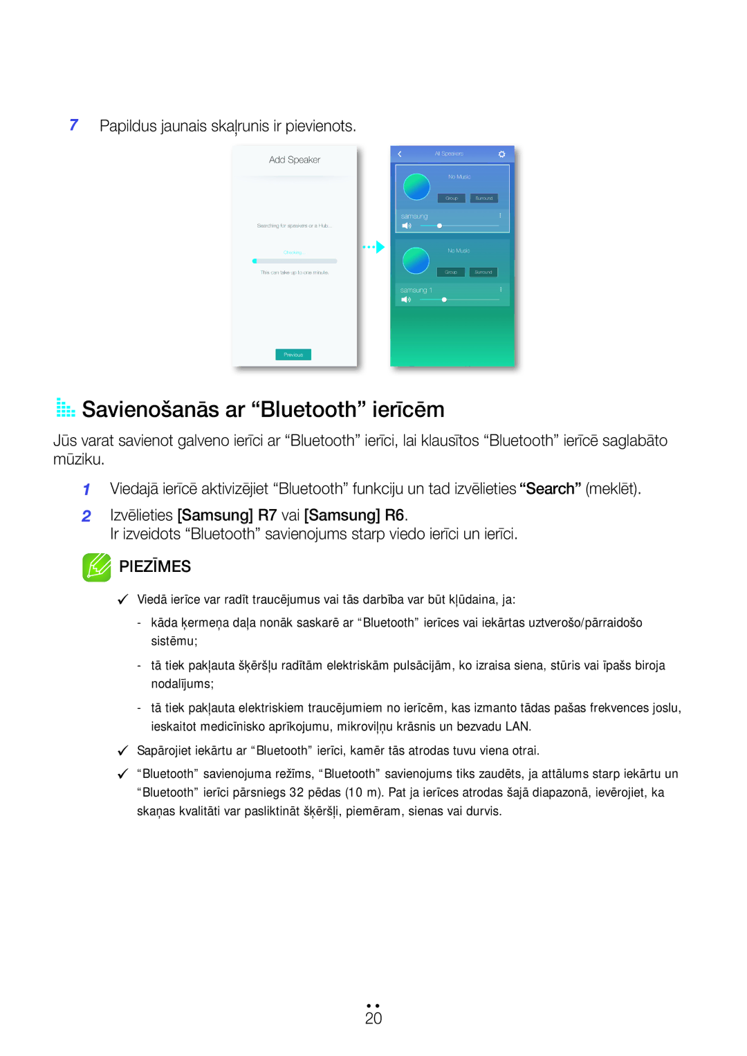 Samsung WAM7500/EN, WAM7501/EN manual Savienošanās ar Bluetooth ierīcēm, Papildus jaunais skaļrunis ir pievienots 