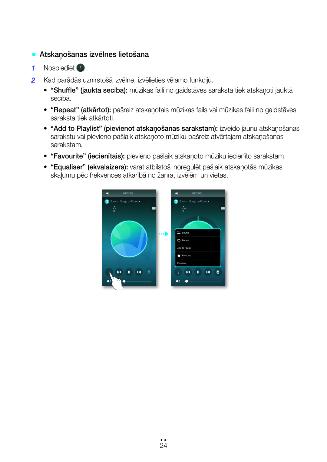 Samsung WAM7500/EN, WAM7501/EN manual ` Atskaņošanas izvēlnes lietošana 