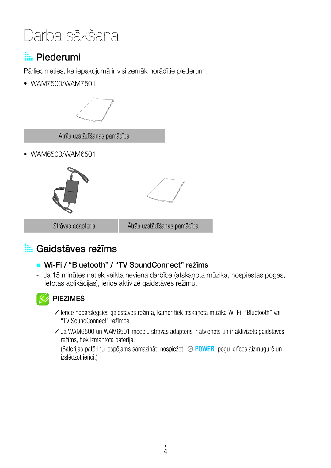 Samsung WAM7500/EN, WAM7501/EN manual Piederumi, Gaidstāves režīms 