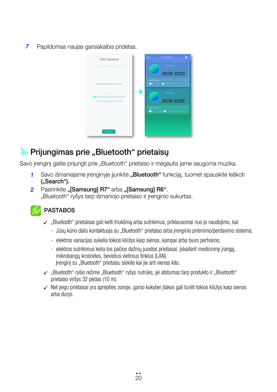 Samsung WAM7500/EN, WAM7501/EN manual Prijungimas prie „Bluetooth“ prietaisų 