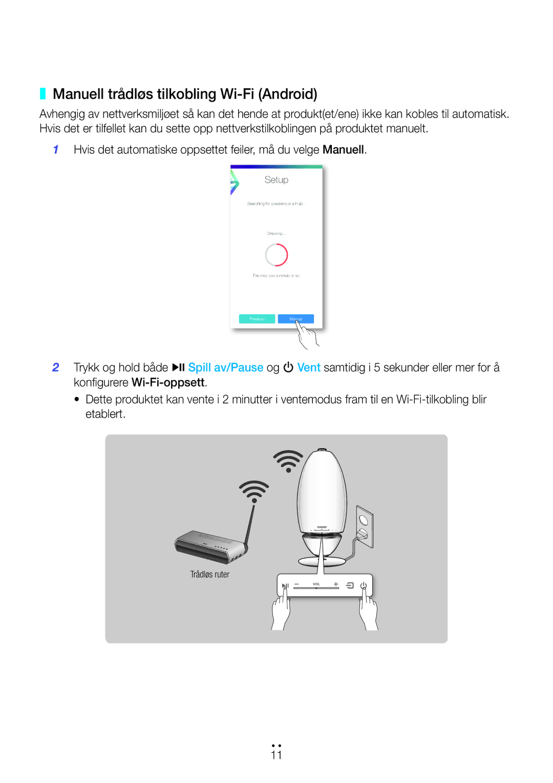 Samsung WAM6501/XE, WAM7500/XE, WAM7501/XE, WAM6500/XE manual Manuell trådløs tilkobling Wi-Fi Android 