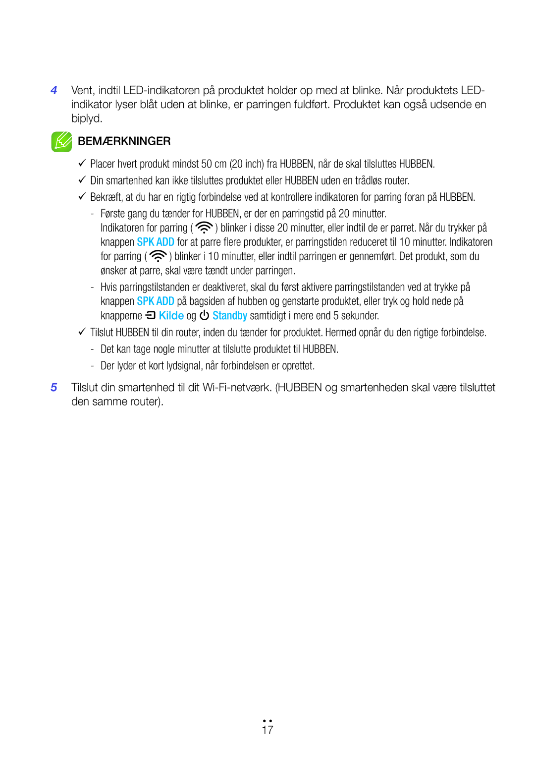 Samsung WAM7501/XE, WAM7500/XE, WAM6500/XE, WAM6501/XE manual Bemærkninger 