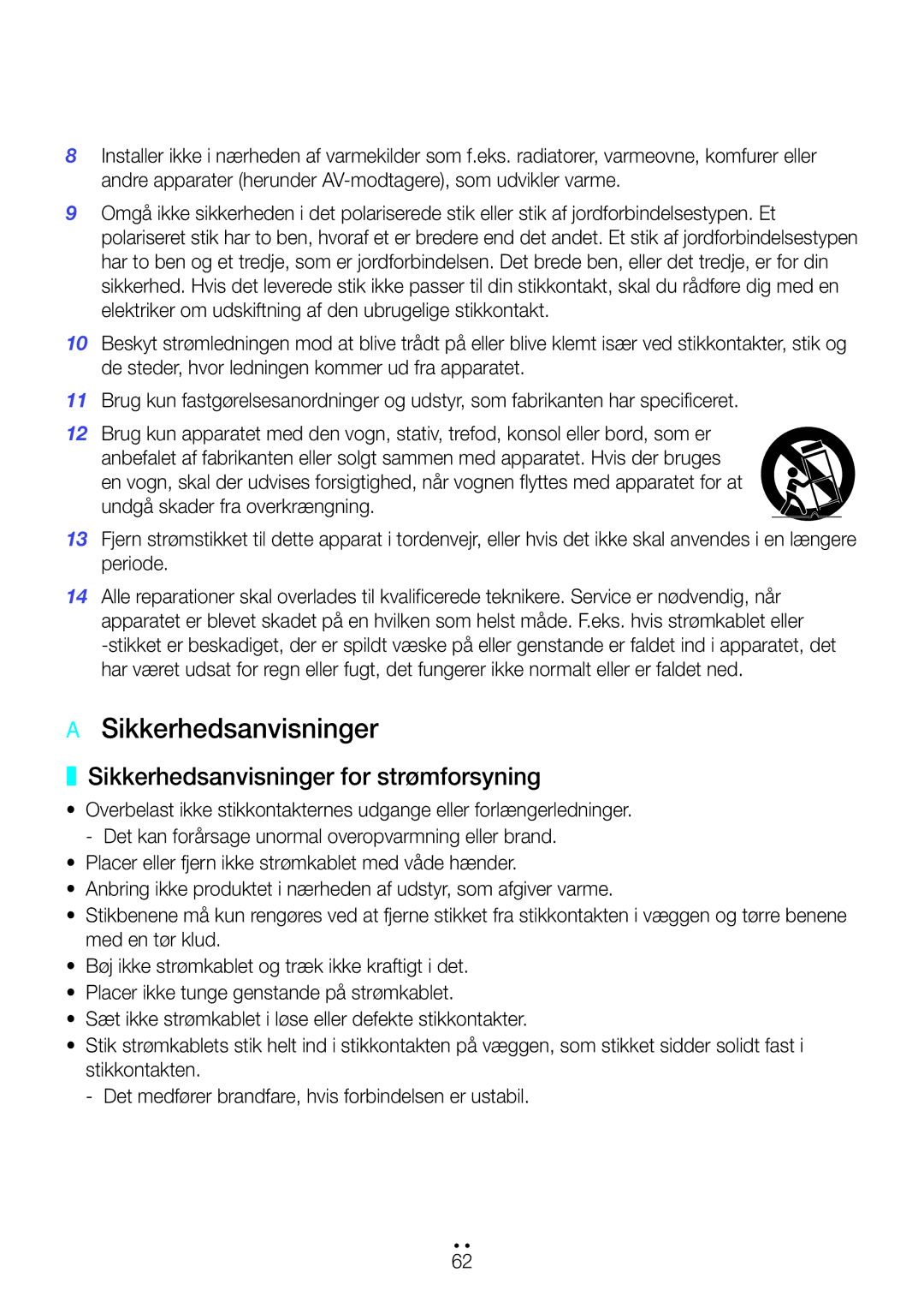 Samsung WAM6500/XE, WAM7500/XE, WAM7501/XE, WAM6501/XE AA Sikkerhedsanvisninger, Sikkerhedsanvisninger for strømforsyning 