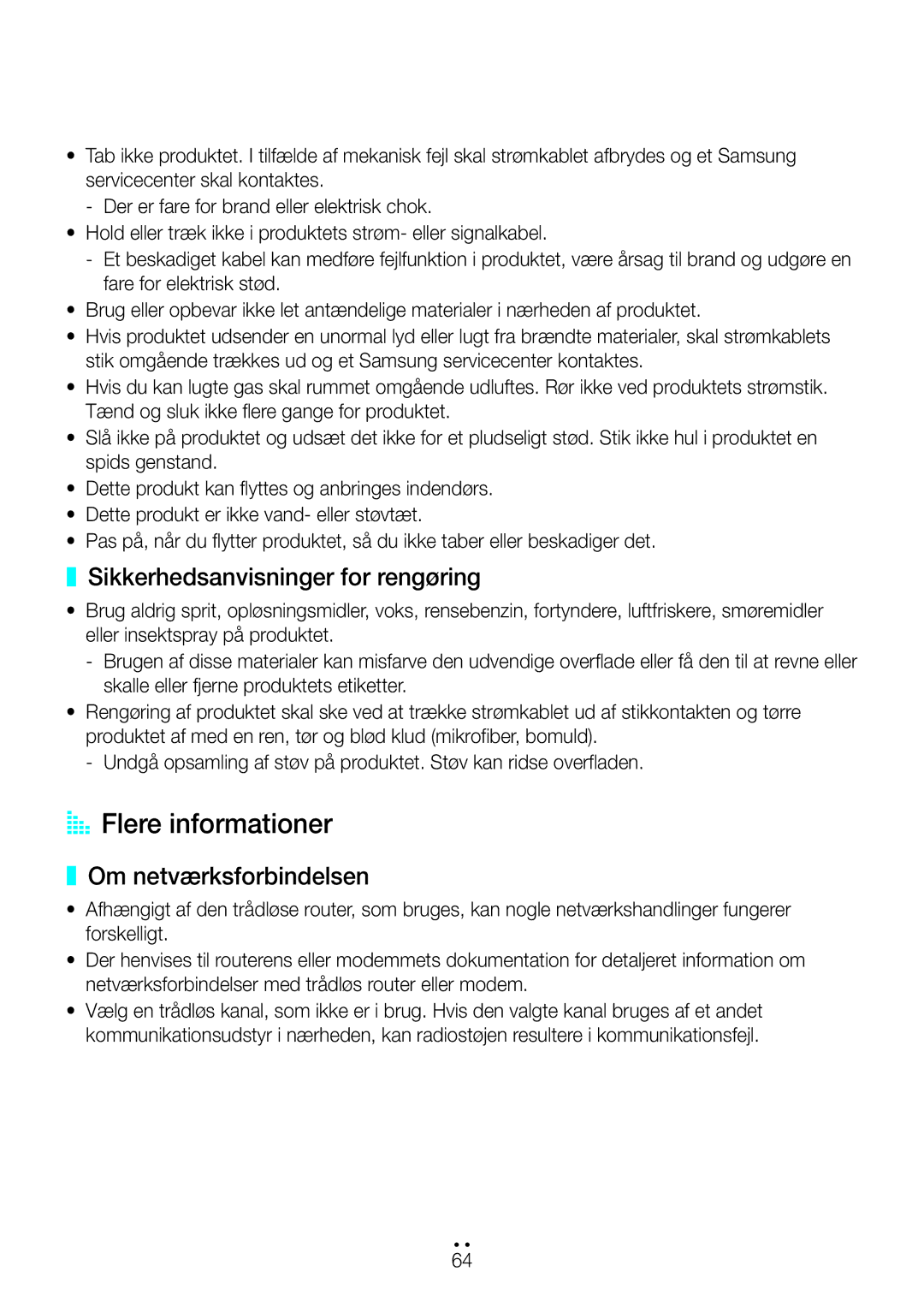 Samsung WAM7500/XE, WAM7501/XE manual AA Flere informationer, Sikkerhedsanvisninger for rengøring, Om netværksforbindelsen 