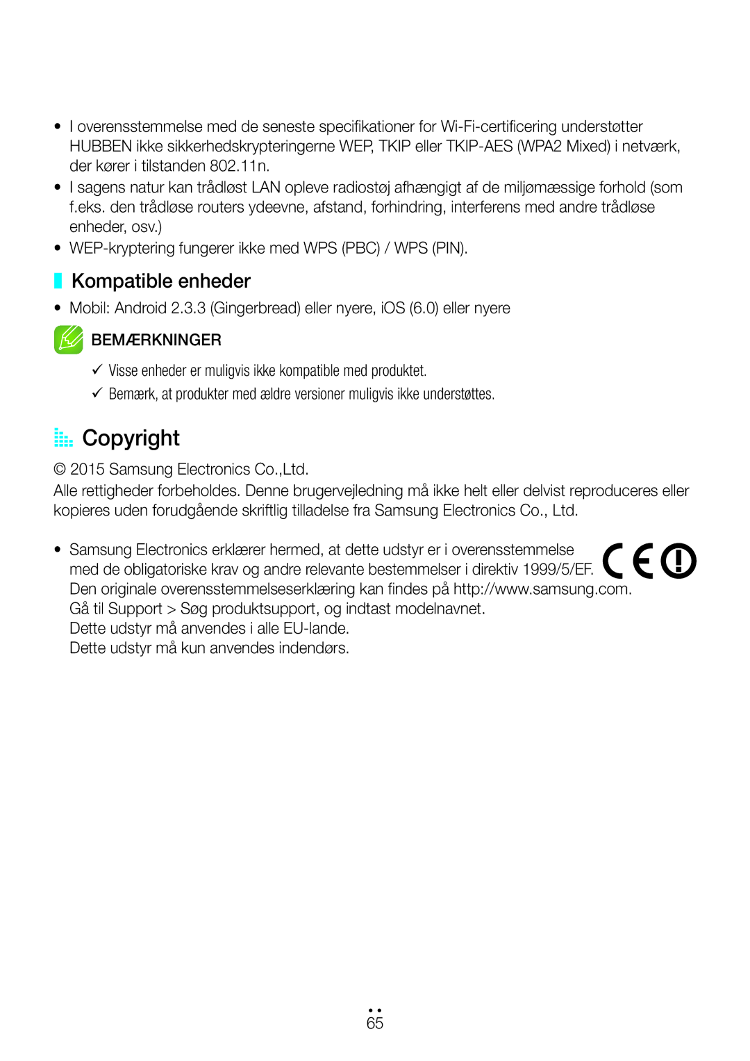 Samsung WAM7501/XE, WAM7500/XE, WAM6500/XE, WAM6501/XE manual AA Copyright, Kompatible enheder 