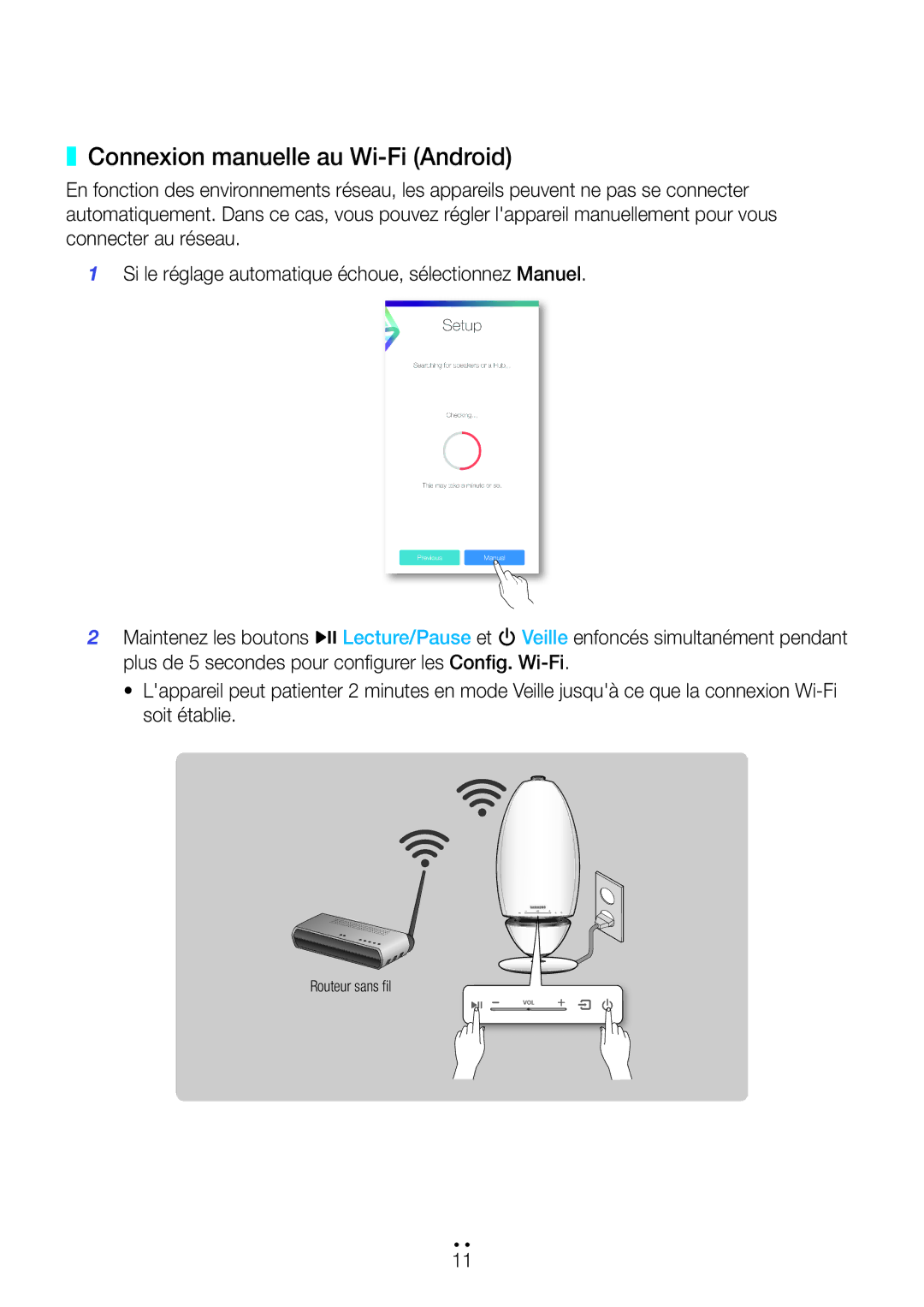 Samsung WAM7500/ZF, WAM7501/ZF, WAM6500/ZF manual Connexion manuelle au Wi-Fi Android 