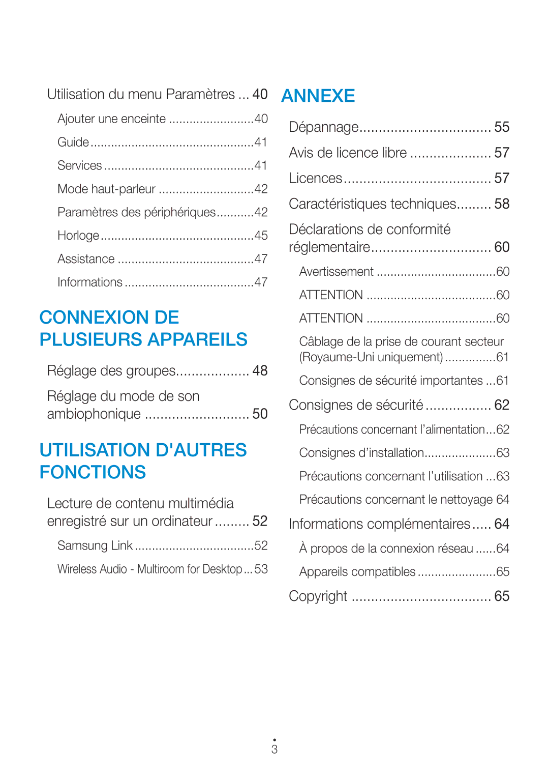 Samsung WAM7501/ZF, WAM6500/ZF manual Réglage du mode de son, Lecture de contenu multimédia, Déclarations de conformité 