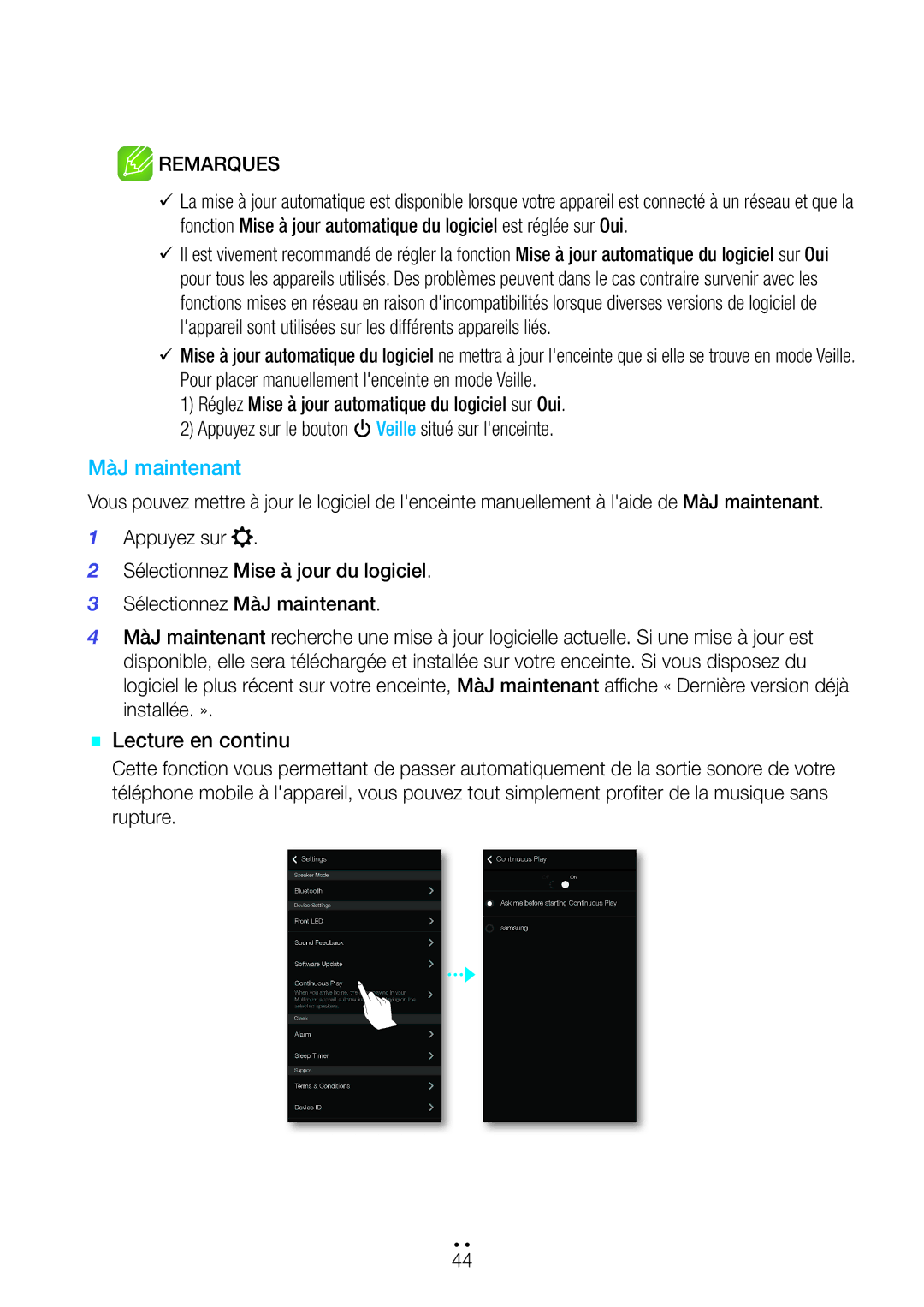 Samsung WAM7500/ZF, WAM7501/ZF, WAM6500/ZF manual `` Lecture en continu, Installée. » 