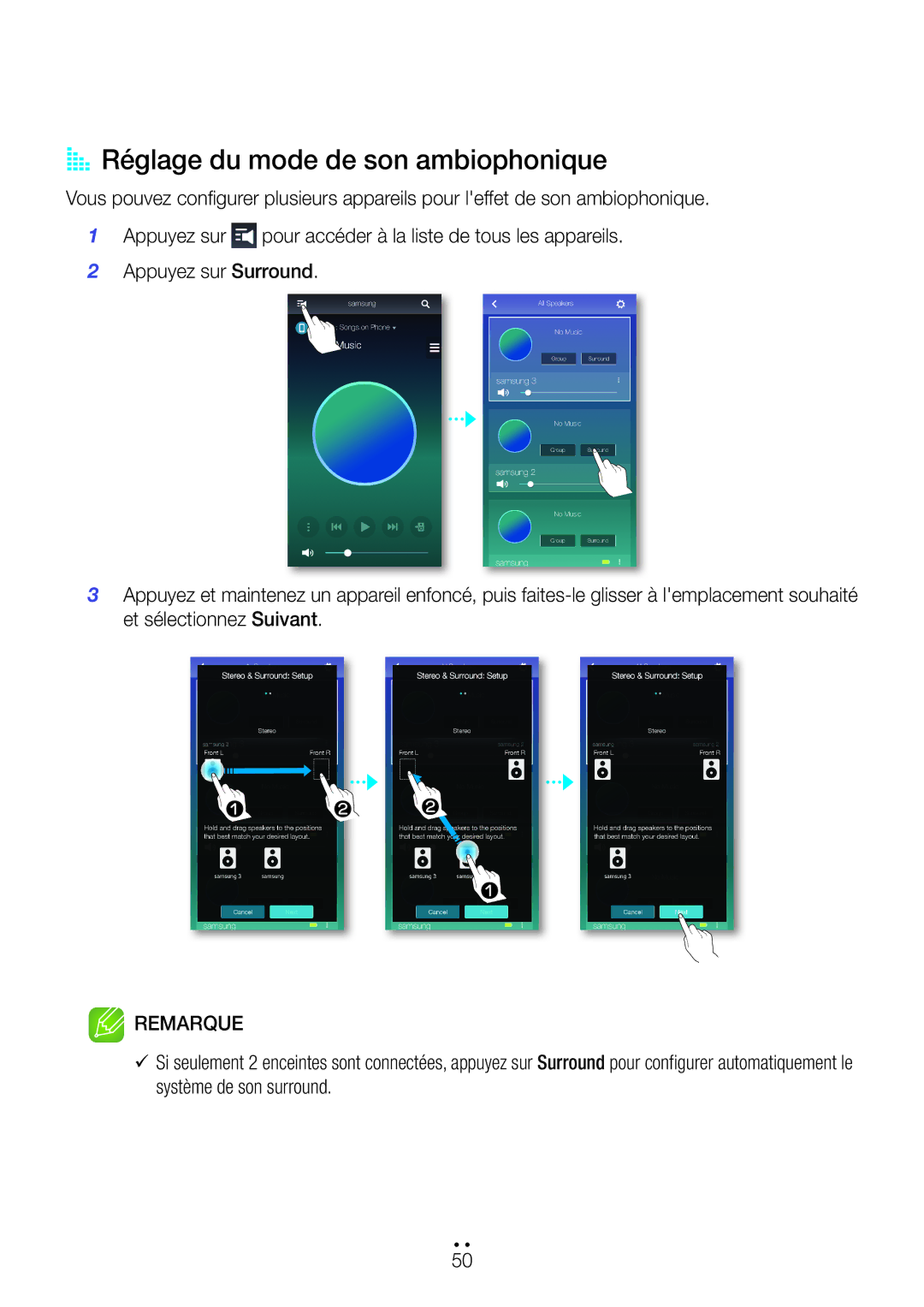 Samsung WAM7500/ZF, WAM7501/ZF, WAM6500/ZF manual AA Réglage du mode de son ambiophonique 