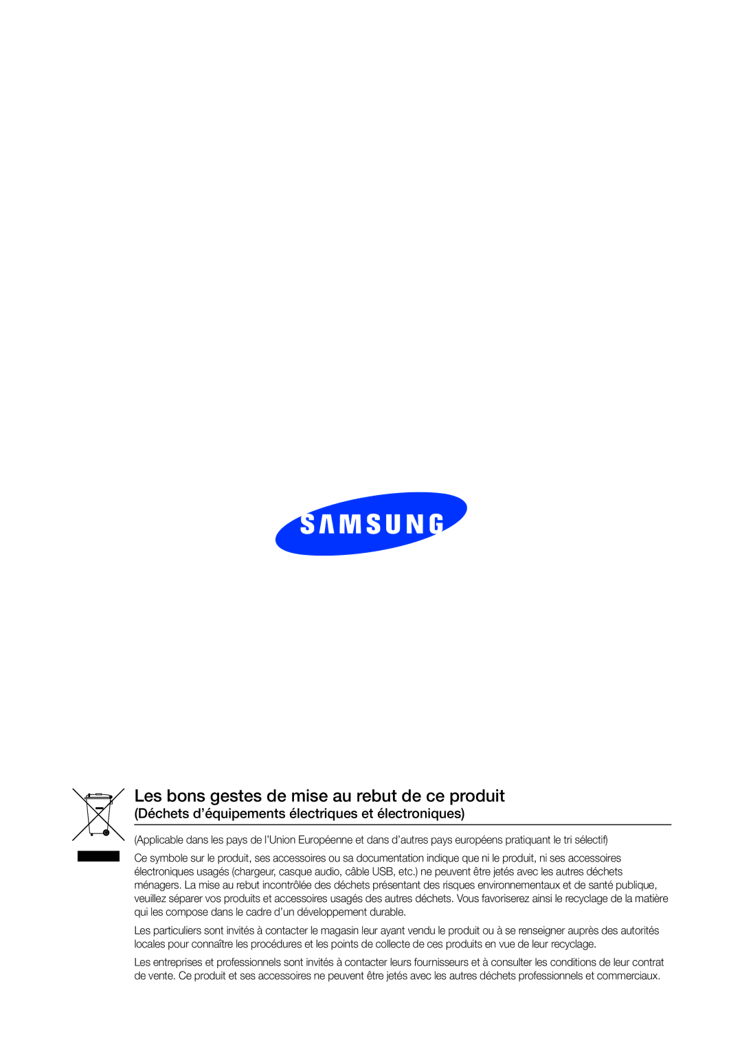 Samsung WAM7501/ZF, WAM6500/ZF, WAM7500/ZF manual Les bons gestes de mise au rebut de ce produit 