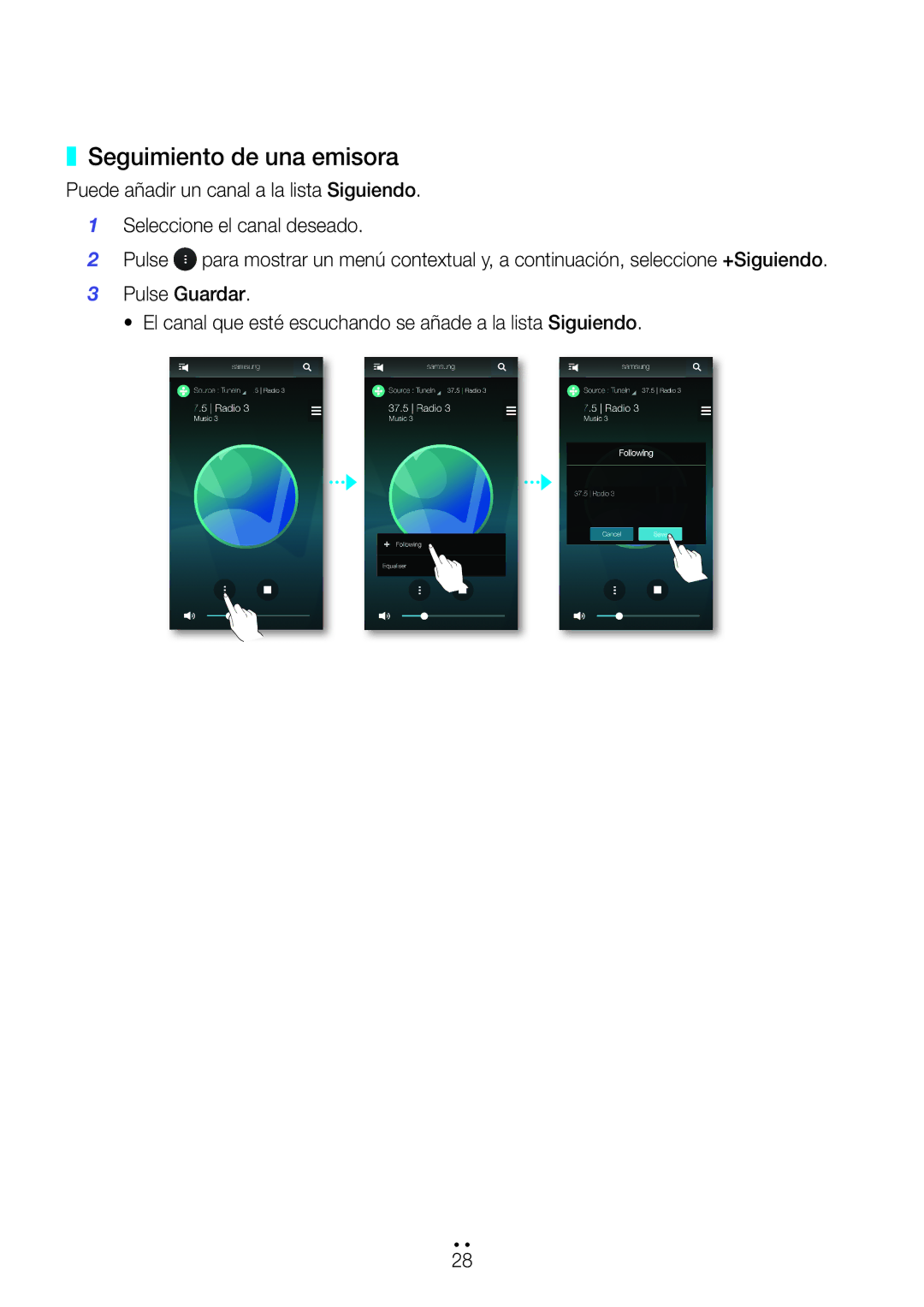 Samsung WAM6500/ZF, WAM7501/ZF, WAM7500/ZF manual Seguimiento de una emisora 