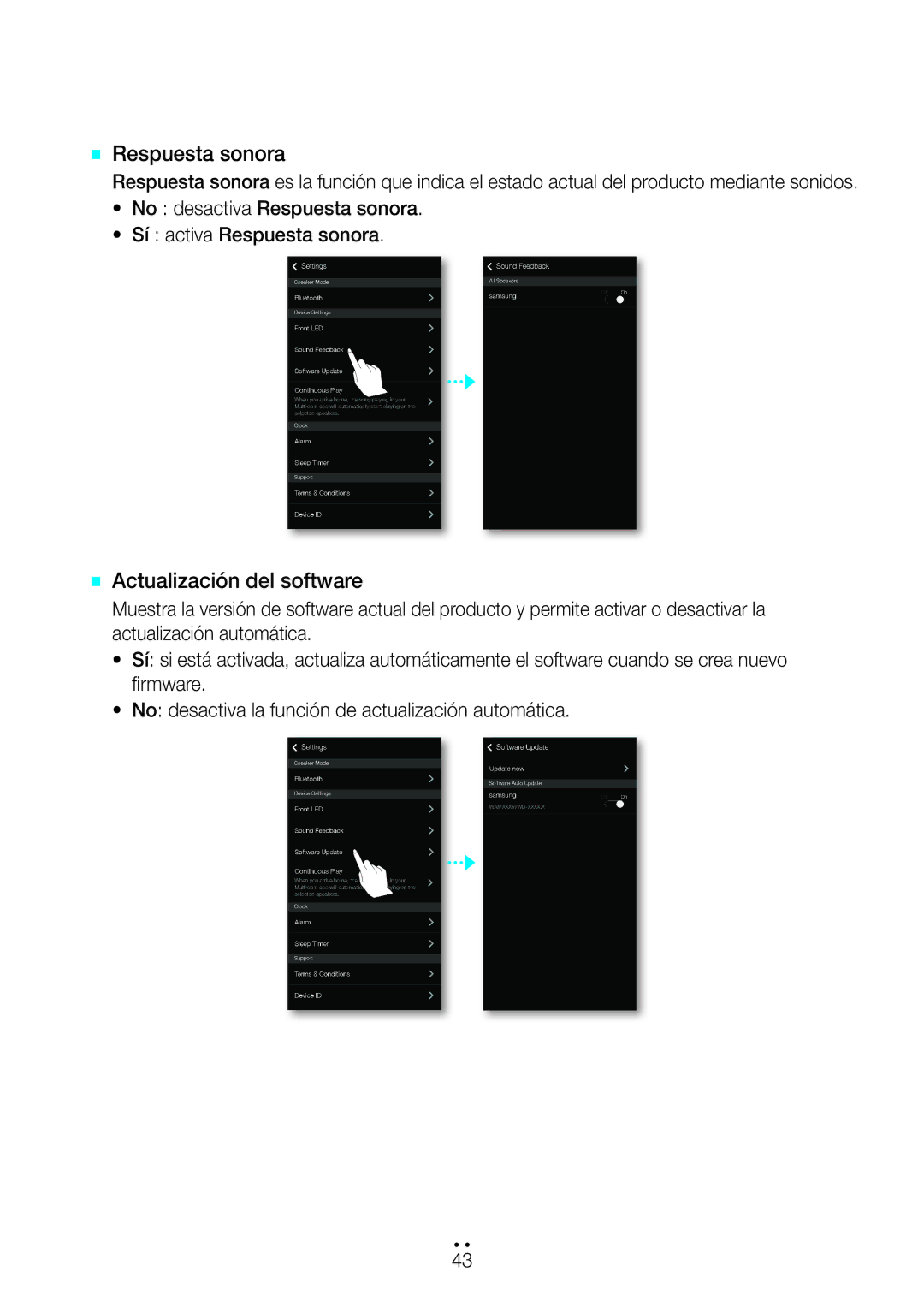 Samsung WAM6500/ZF, WAM7501/ZF, WAM7500/ZF manual `` Respuesta sonora, `` Actualización del software 