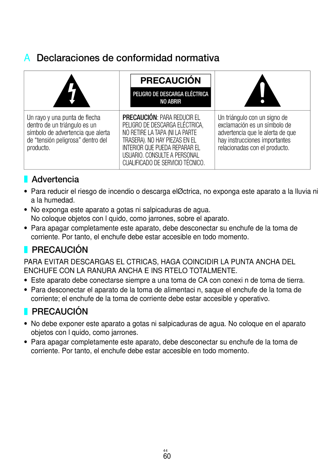 Samsung WAM7501/ZF, WAM6500/ZF, WAM7500/ZF manual AA Declaraciones de conformidad normativa, Advertencia 