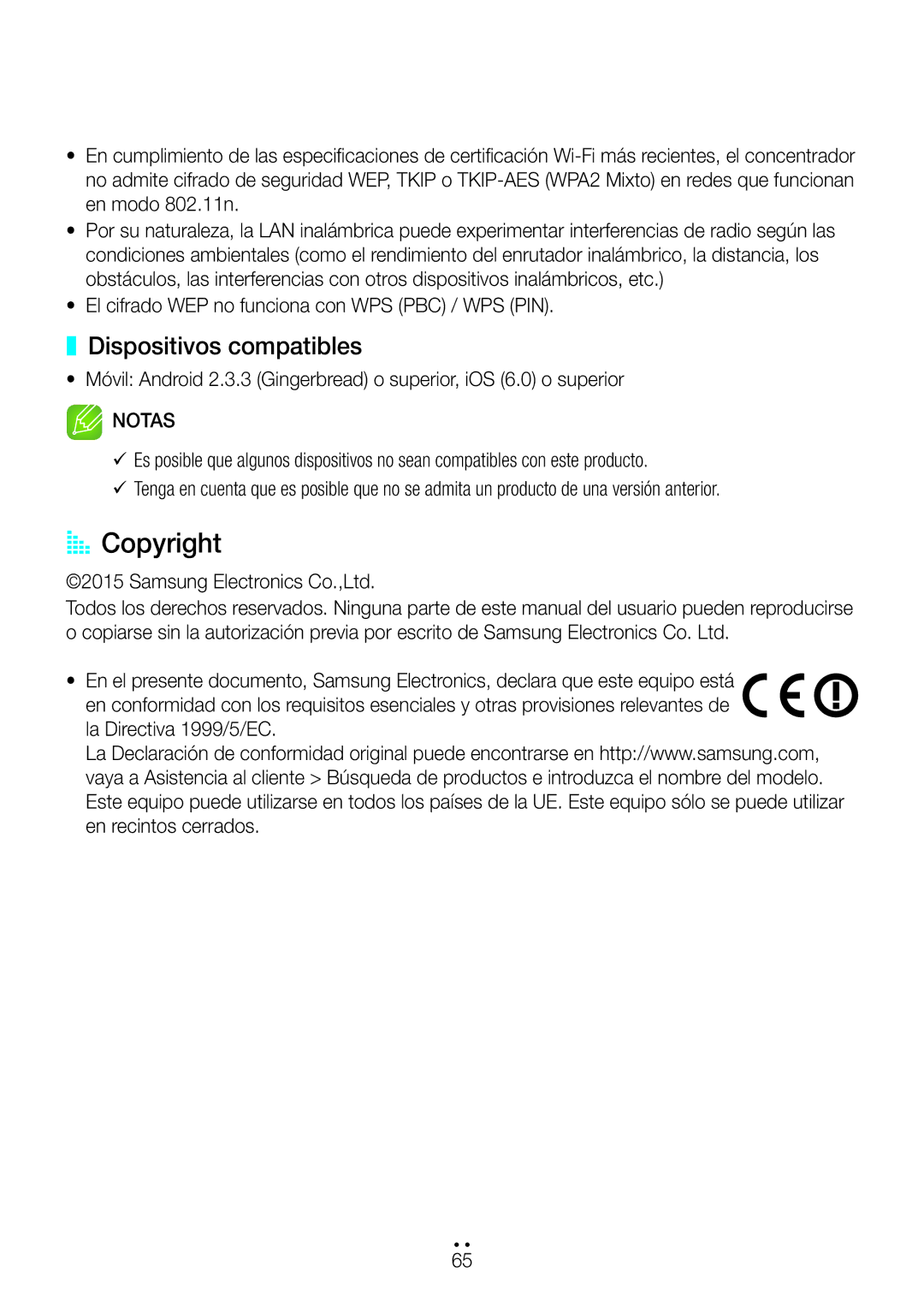 Samsung WAM7500/ZF, WAM7501/ZF, WAM6500/ZF manual AA Copyright, Dispositivos compatibles 