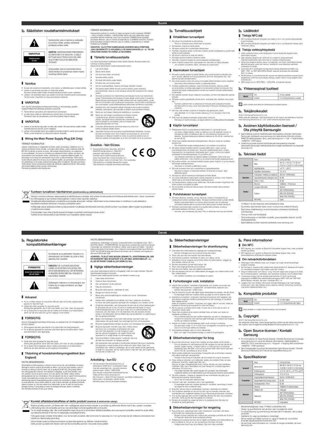 Samsung WAM751/XE AA Säädösten noudattamisilmoitukset, AA Turvallisuusohjeet, AA Lisätiedot, AA Yhteensopivat tuotteet 