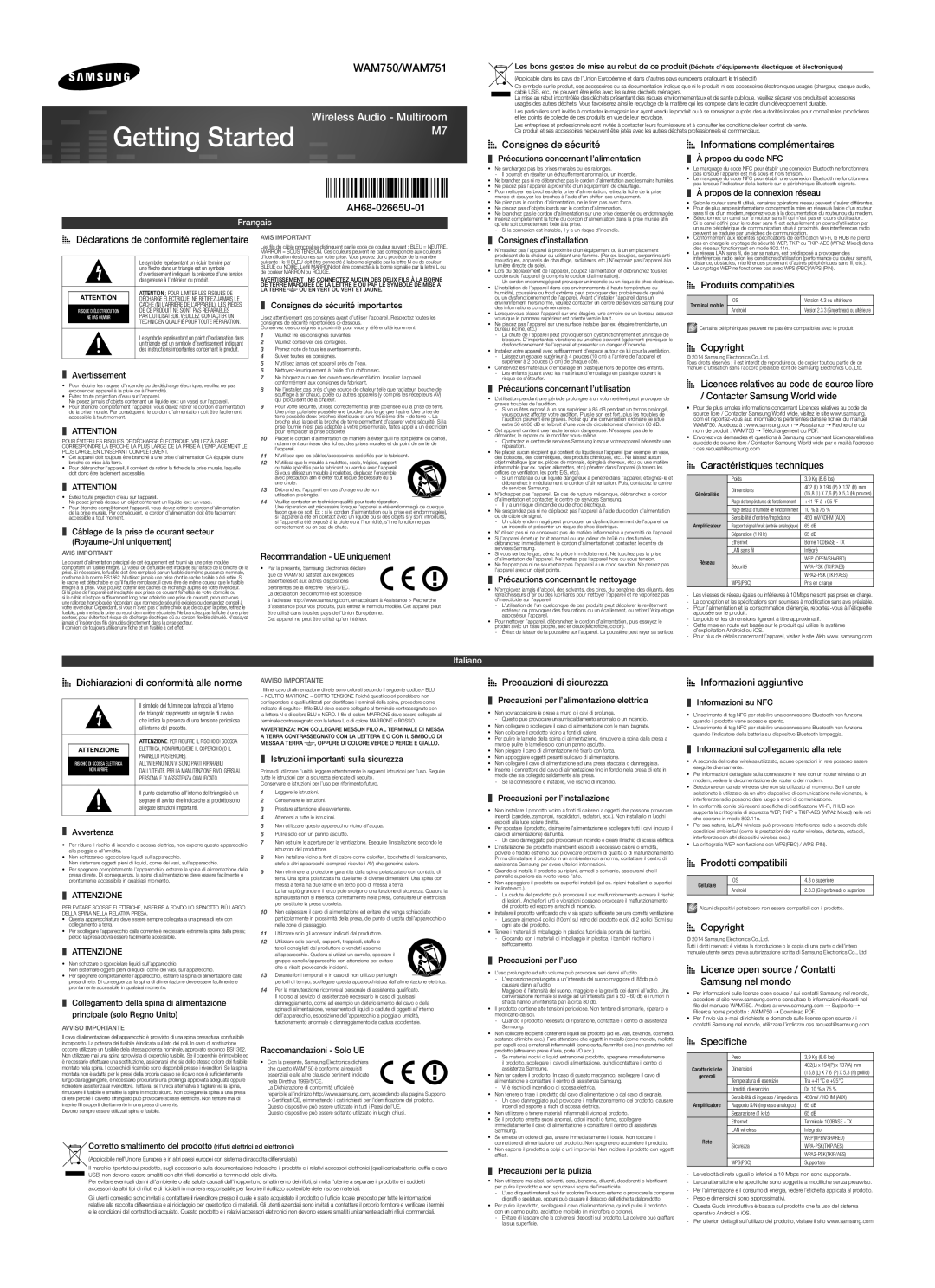 Samsung WAM750/ZF manual WAM750/WAM751, AH68-02665U-01, AA Consignes de sécurité AA Informations complémentaires 