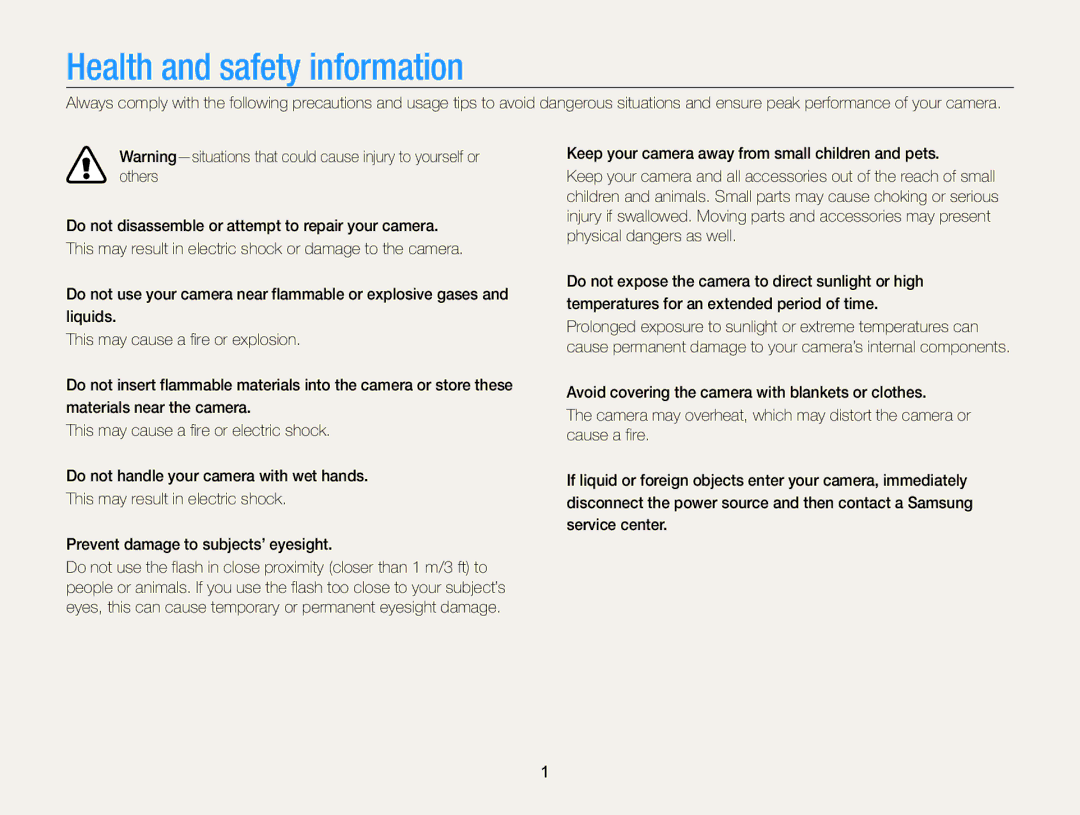 Samsung WB101, ECWB100ZBARUS, ECWB100ZBABUS appendix Health and safety information 