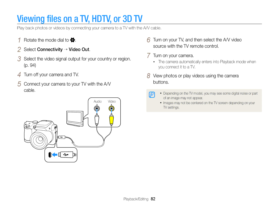 Samsung ECWB100ZBABUS, ECWB100ZBARUS, WB101 appendix Viewing files on a TV, HDTV, or 3D TV 