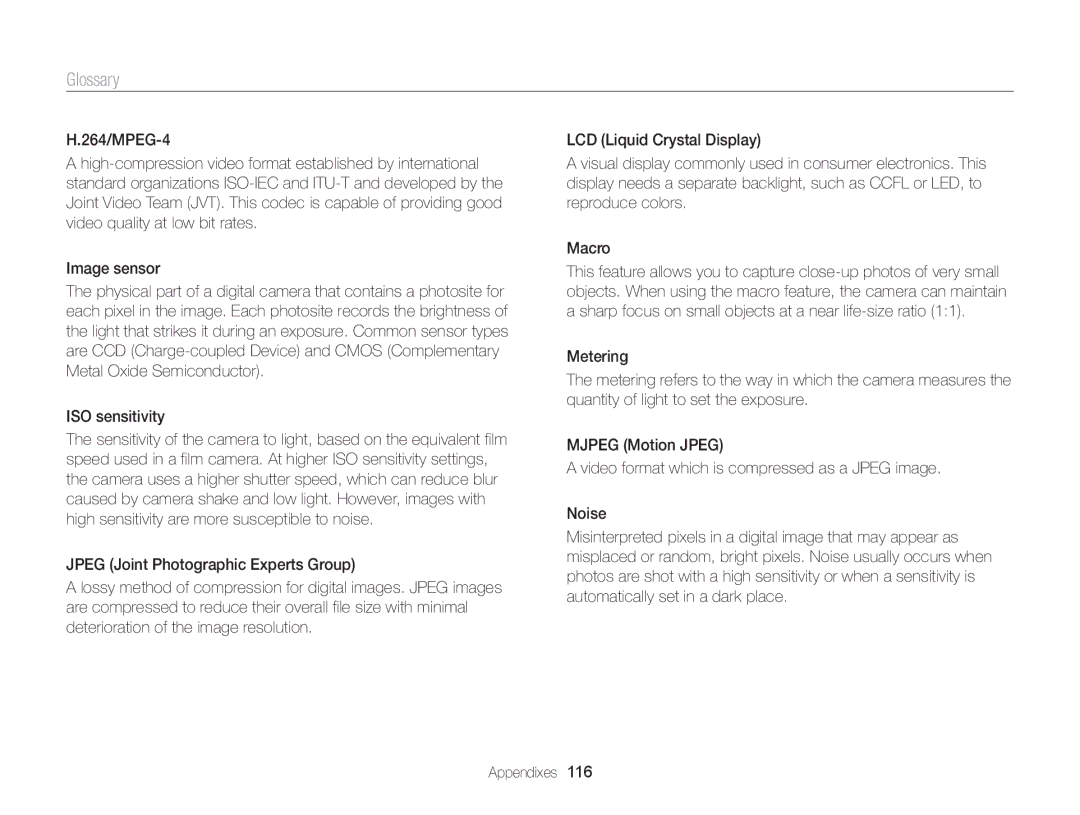 Samsung WB101, WB100 appendix Glossary 