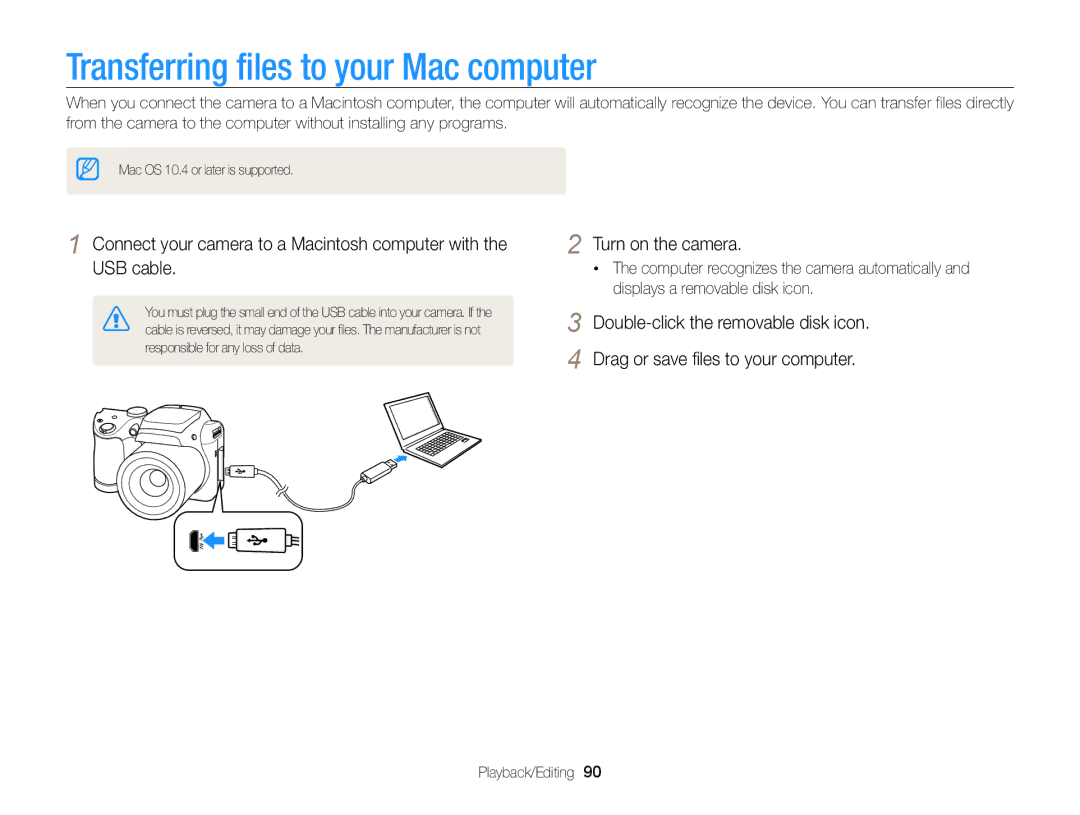 Samsung WB101, WB100 appendix Transferring files to your Mac computer 