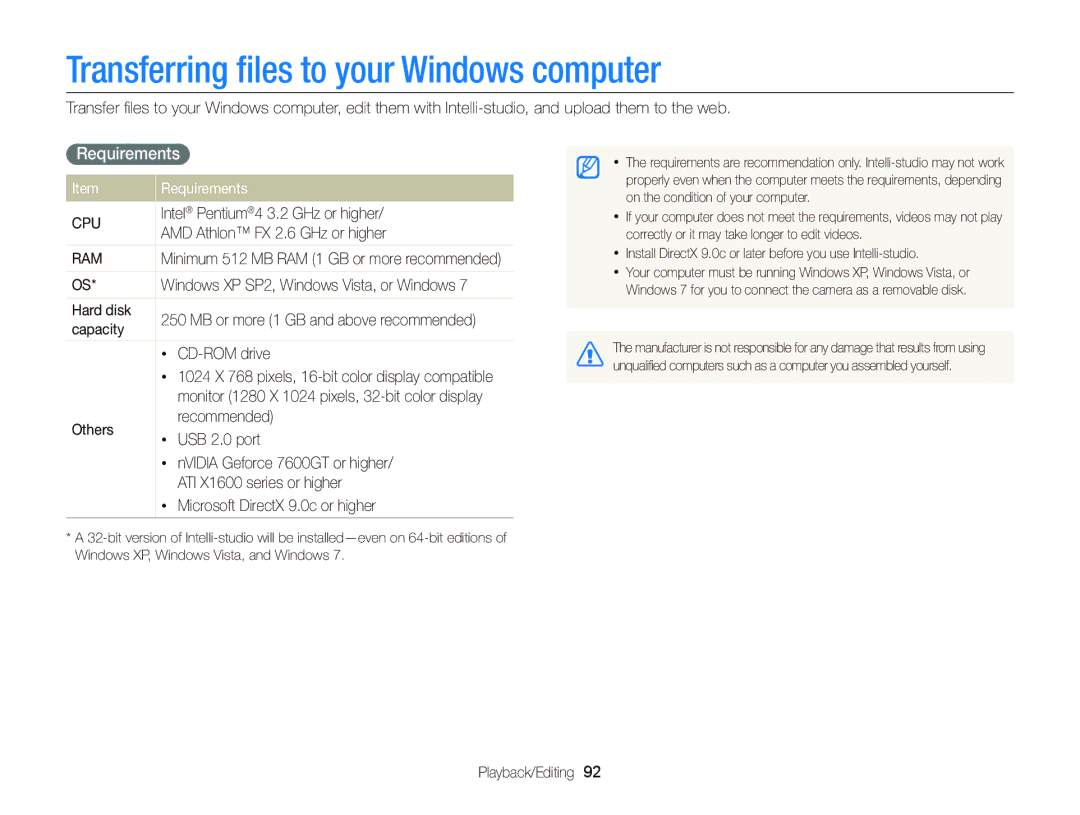 Samsung wb151f, wb150f, Wb150, wb152f appendix Transferring ﬁles to your Windows computer, Requirements 