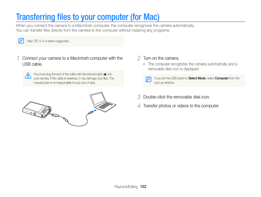 Samsung WB2000 user manual Transferring ﬁles to your computer for Mac 