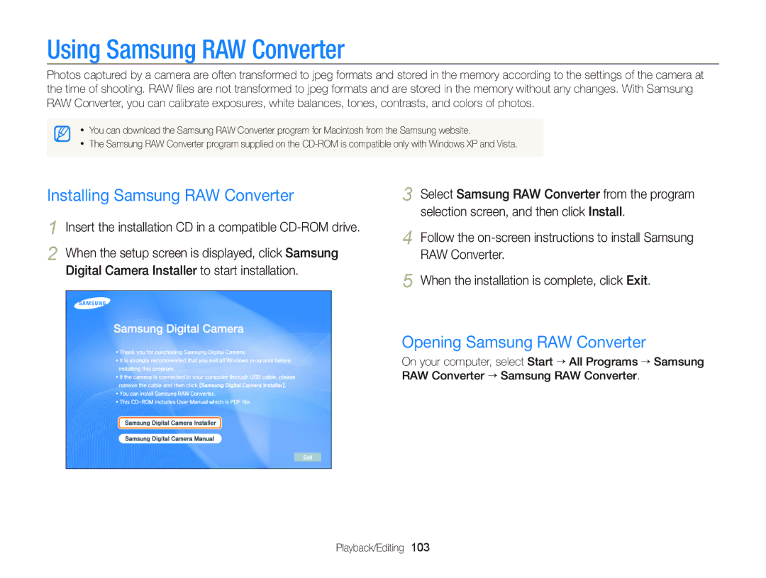 Samsung WB2000 user manual Using Samsung RAW Converter, Installing Samsung RAW Converter, Opening Samsung RAW Converter 