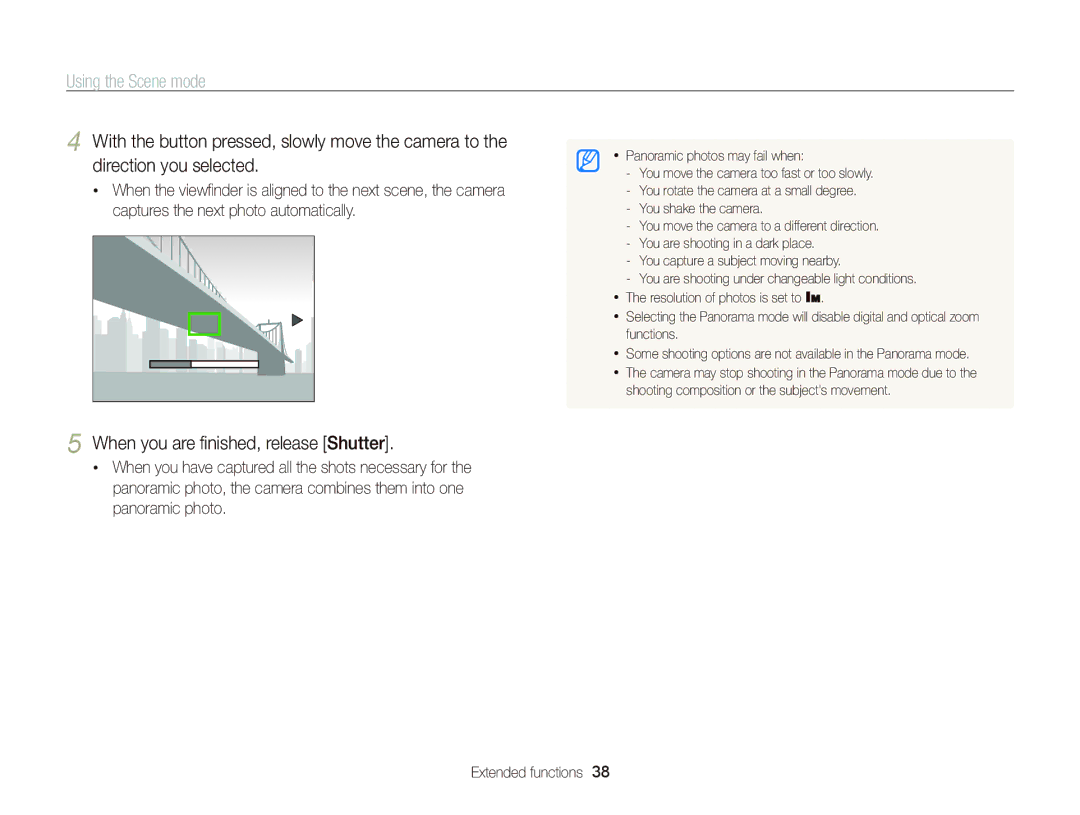 Samsung WB2000 user manual Using the Scene mode, When you are ﬁnished, release Shutter 