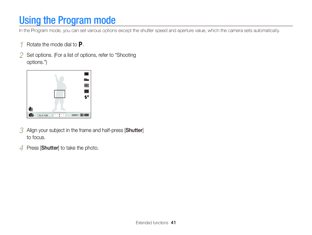 Samsung WB2000 user manual Using the Program mode 