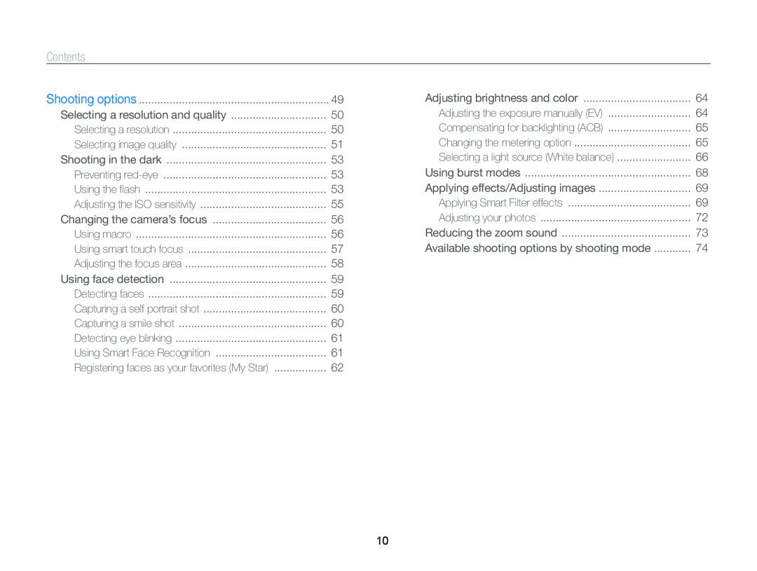 Samsung EC-WB210ZBPRUS, ECWB210, EC-WB210ZBPBUS user manual Contents 