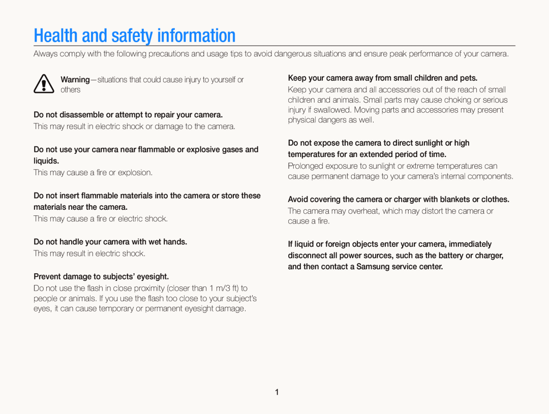 Samsung EC-WB210ZBPBUS, ECWB210, EC-WB210ZBPRUS user manual Health and safety information 