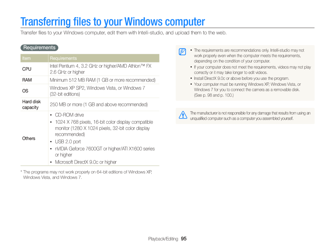 Samsung ECWB210, EC-WB210ZBPBUS, EC-WB210ZBPRUS user manual Transferring ﬁles to your Windows computer, Requirements 