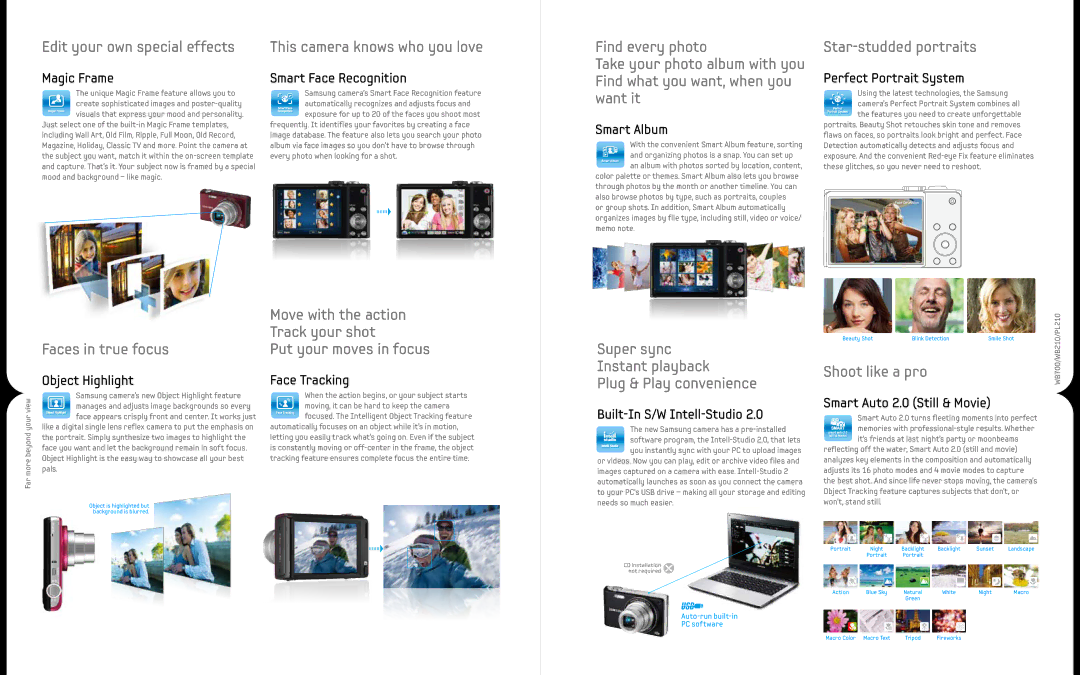 Samsung WB210, PL210 manual Edit your own special effects, Find every photo Star-studded portraits, Faces in true focus 
