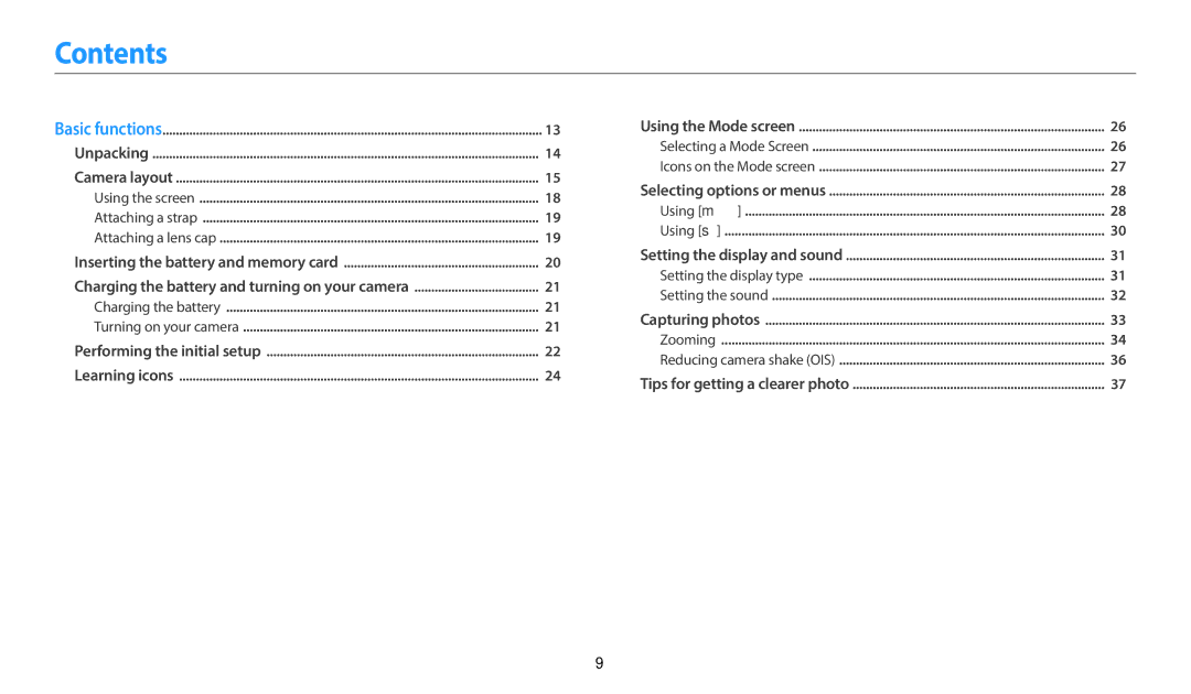 Samsung WB2100 user manual Contents 