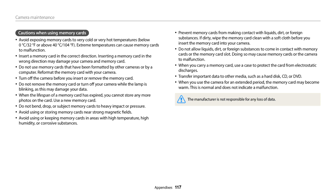 Samsung WB2100 user manual Camera maintenance 