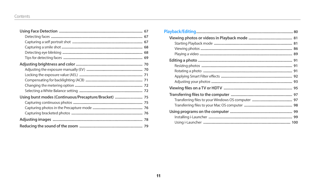 Samsung WB2100 user manual Contents 