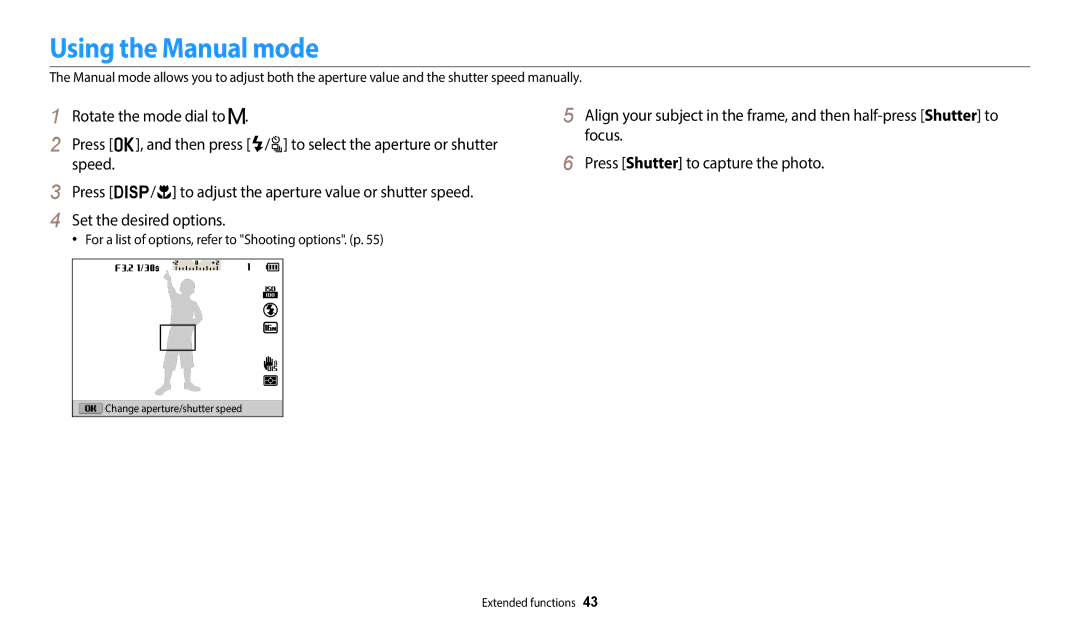 Samsung WB2100 user manual Using the Manual mode 