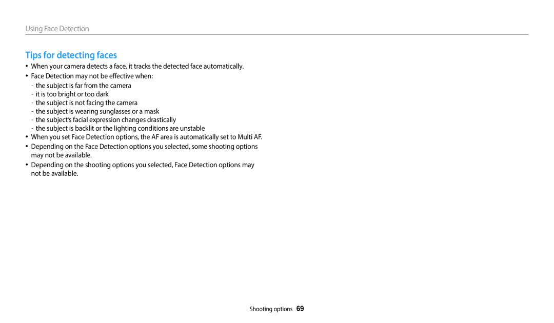 Samsung WB2100 user manual Tips for detecting faces 