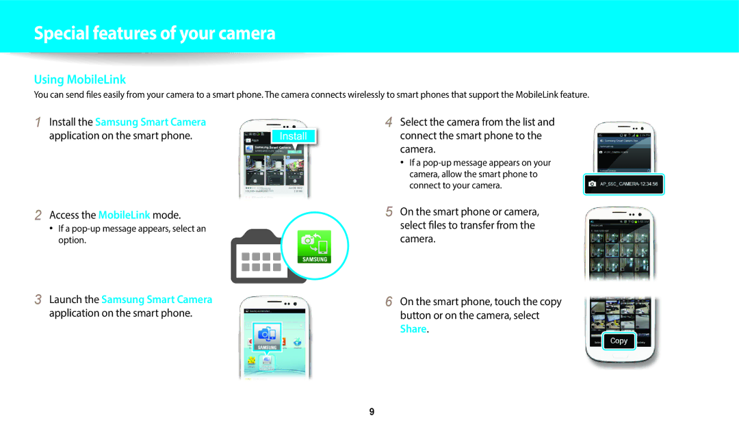 Samsung WB250F, PRO4838, PRO4831, PRO4845, PRO4852 Access the MobileLink mode, If a pop-up message appears, select an option 