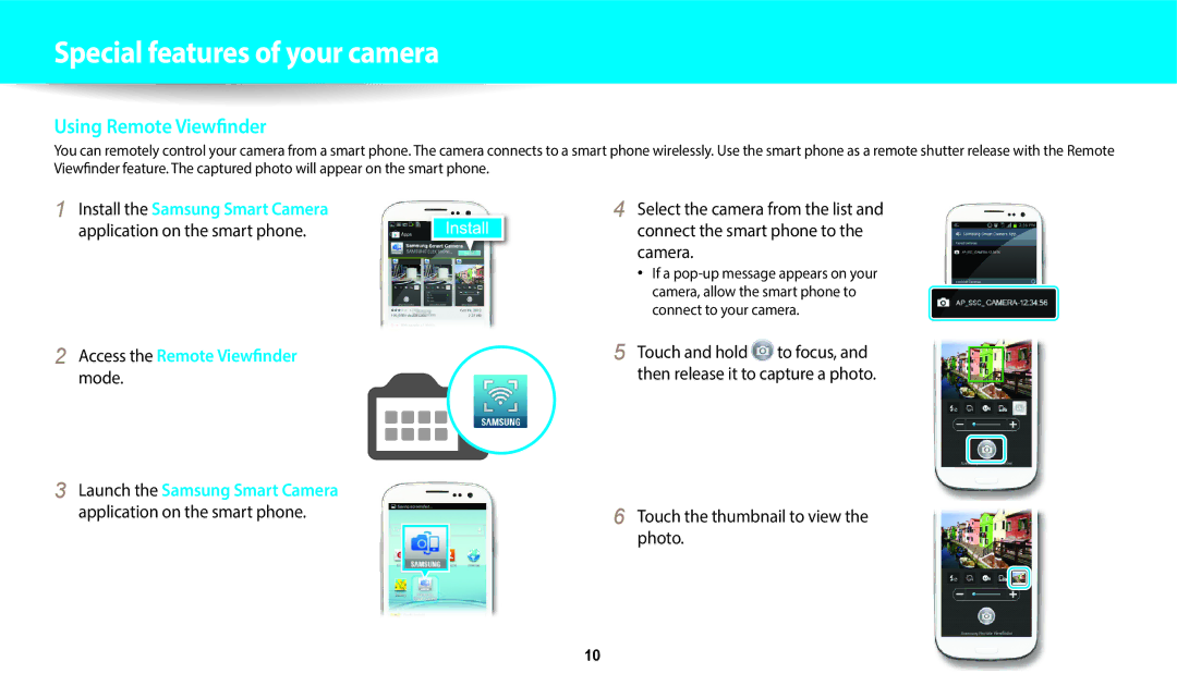 Samsung PRO4838, WB250F, PRO4831, PRO4845, PRO4852 Access the Remote Viewfinder mode, Touch the thumbnail to view the photo 