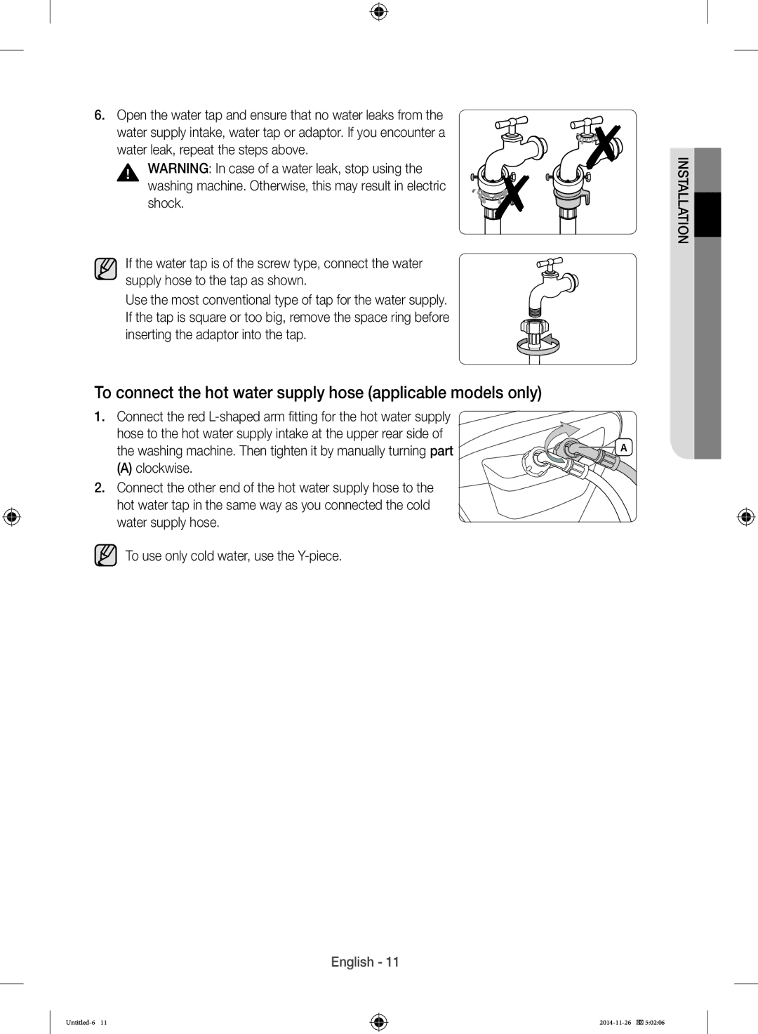 Samsung WB25H7000GS/YL manual To connect the hot water supply hose applicable models only 