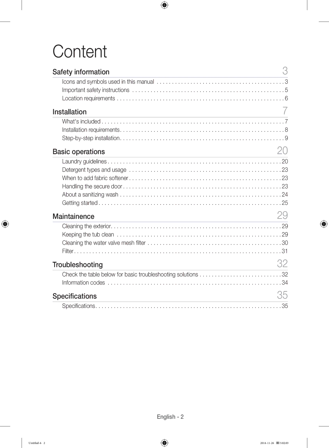 Samsung WB25H7000GS/YL manual Content, Specifications 