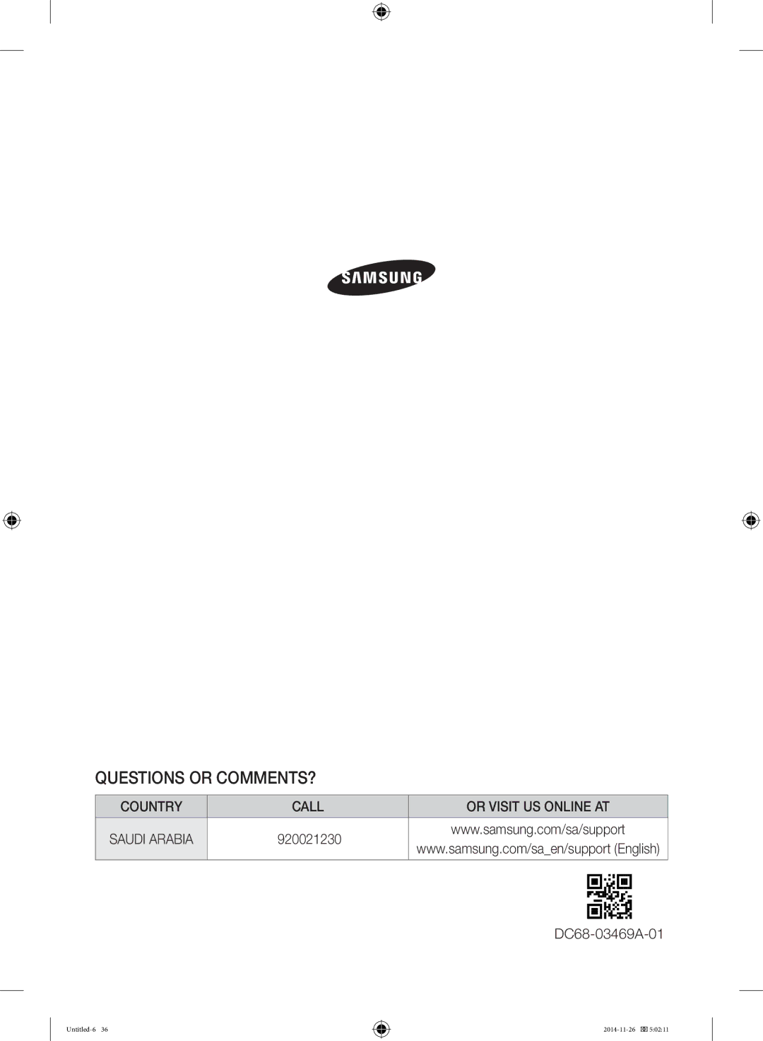 Samsung WB25H7000GS/YL manual Questions or COMMENTS?, 920021230 DC68-03469A-01 