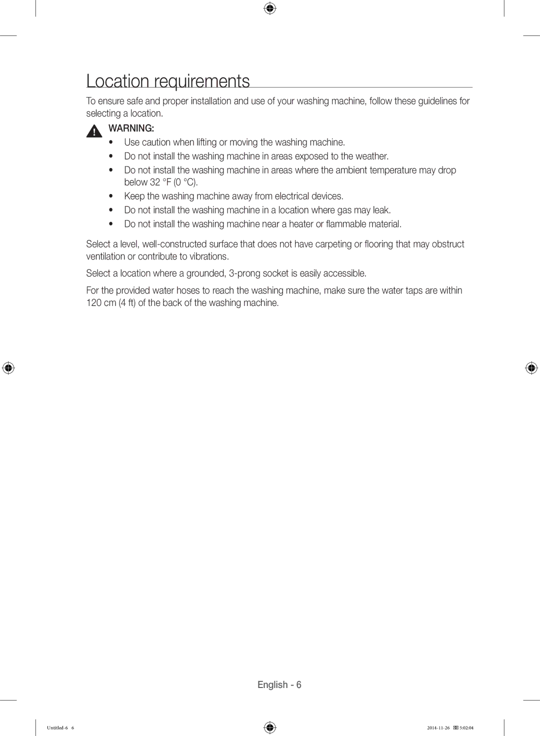 Samsung WB25H7000GS/YL manual Location requirements 