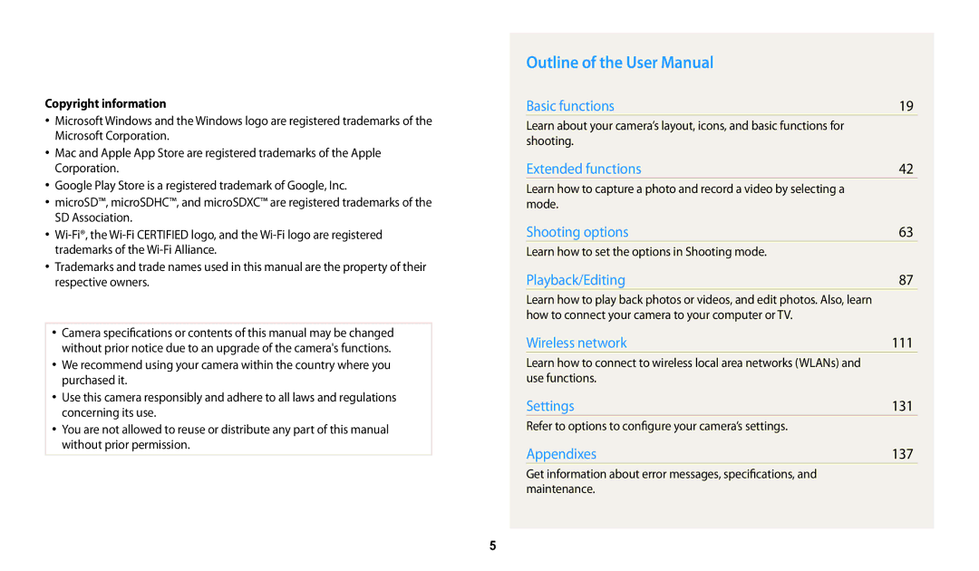 Samsung WB252F, WB280F, WB251F, WB250F user manual 111, 131, 137, Copyright information 