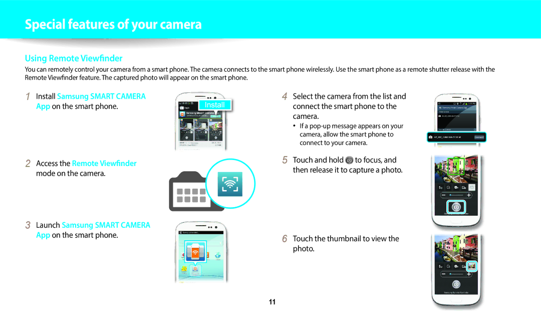 Samsung WB352F, WB350F, WB351F, WB2014F user manual App on the smart phone, Touch the thumbnail to view the photo 