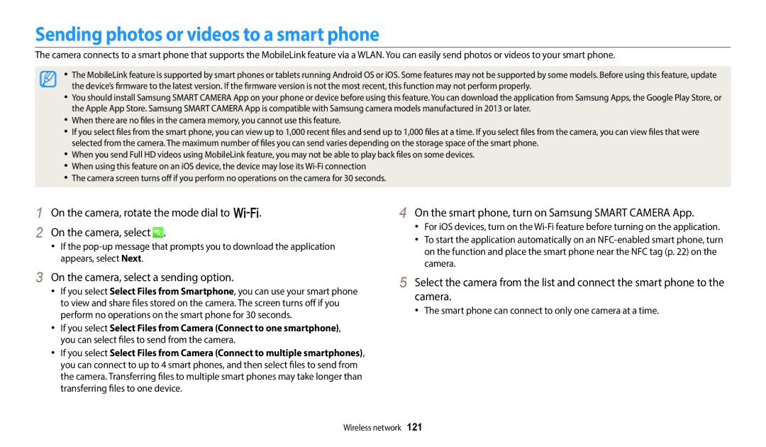 Samsung WB351F, WB352F, WB350F, WB2014F Sending photos or videos to a smart phone, On the camera, select a sending option 